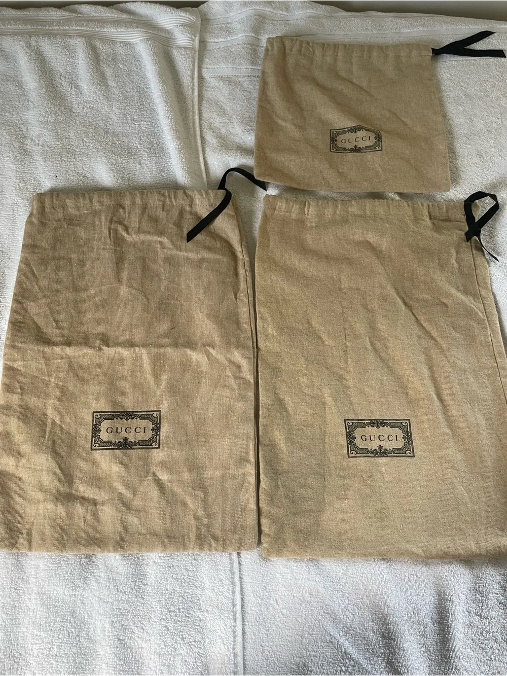Gucci Tan Canvas Dust Bag Set with Black Logo $70 for all 3 bags